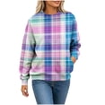thumbnail image 5 of Vynhevius Women's Crew Neck Sweatshirt Plaid Loose Fit Casual Long Sleeve Pullover Tops, 5 of 6