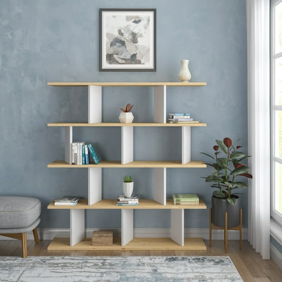 Ada Home Decor Jorin 4 Tier Bookcase, Oak/White