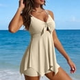 thumbnail image 6 of Women Tummy Control Tankini Swimsuit Flowy Two Piece Tie Front Ruffle Bathing Suits Vacation Swimwear Top with Bottom, S, 6 of 9