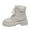 White, variant on Black Ladies Pu Ankle Boots Lace Up Side Zip Chunky Heel Winter Casual Round Toe Short Booties
