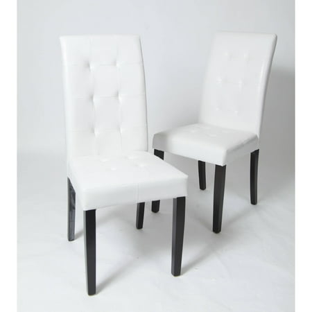 White Parsons Chair Roundhill Solid Wood Leatherette Padded Parson Stitches Design Chair, Set of 2, Multiple Colors Available ()