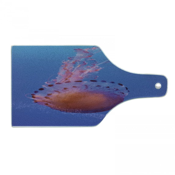 Jellyfish Cutting Board, Incredible Alive Organism Underwater Closeup Photo Ombre, Decorative Tempered Glass Cutting and Serving Board, in 3 Sizes, by Ambesonne