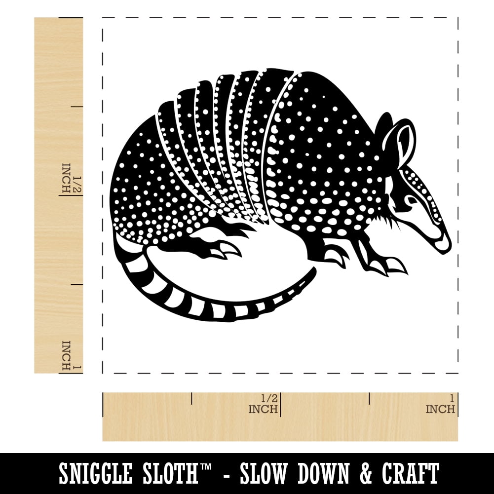 Armadillo Armored Animal Self-Inking Rubber Stamp Ink Stamper - Blue Ink - Small 1 Inch