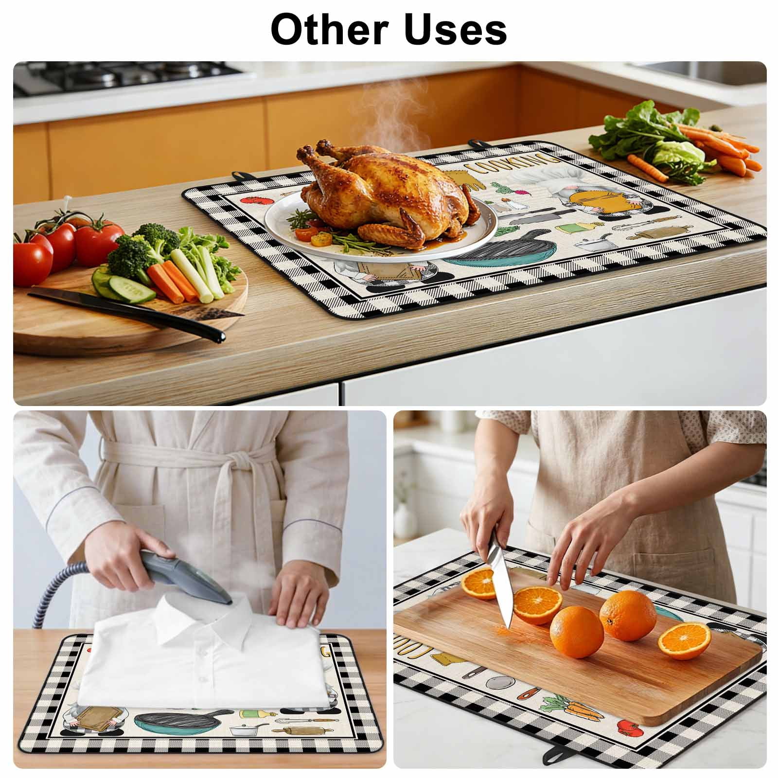 Kitchenware Gnomes Stove Top Cover for Electric Stove, Heat-proof & Non Slip Glass Top Stove Cover Protector, Kitchen Cooking Tool Retro Plaid Kitchen Flat Cooktop Rubber Mat 24x21 Inches