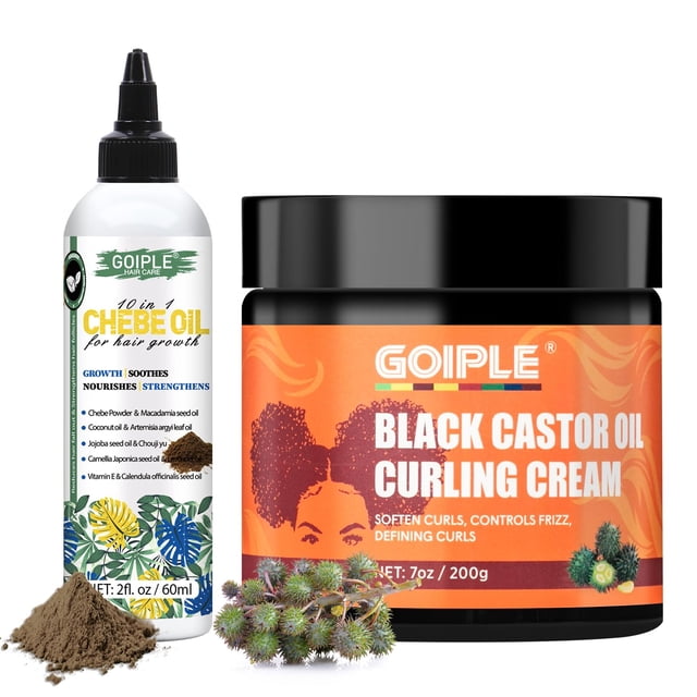 Crema para rizos WOZUTUNT, aceite de ricino negro con aceite de chebe, 60 ml + 200 ml