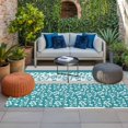 thumbnail image 2 of Teal Floral Outdoor Rug for Patio/Deck/Porch, Non-Slip Large Area Rug 4 x 6 Ft, Botanical Blossom Motif Boho Grey Stripes Indoor Outdoor Rugs Washable Area Rugs, Reversible Camping Rug Carpet Runner, 2 of 8