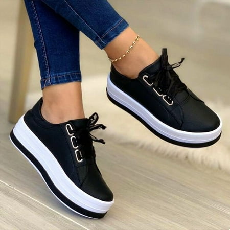 

Women‘s Faux Leather Casual Shoes Thick Sole Heightening Lace-up Shoes