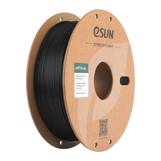 Filamento para impresora 3D eSun PETG de 1,75 mm, bobina de 1 kg, negro sólido