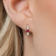 thumbnail image 4 of Gem Stone King 10K Yellow Gold Red Ruby and Lab Grown Diamond Hoop Earrings for Women | 1.22 Cttw | Gemstone July Birthstone | Round 4MM, 4 of 7