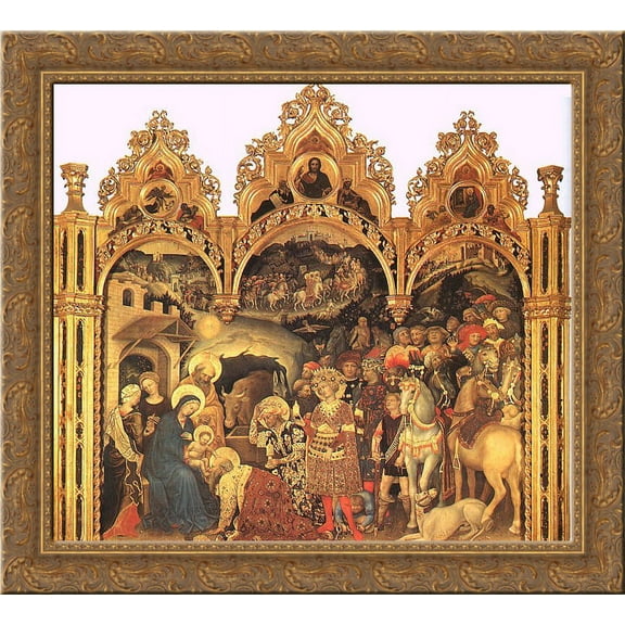 Adoration of the Magi (altarpiece) 24x20 Gold Ornate Wood Framed Canvas Art by Gentile da Fabriano