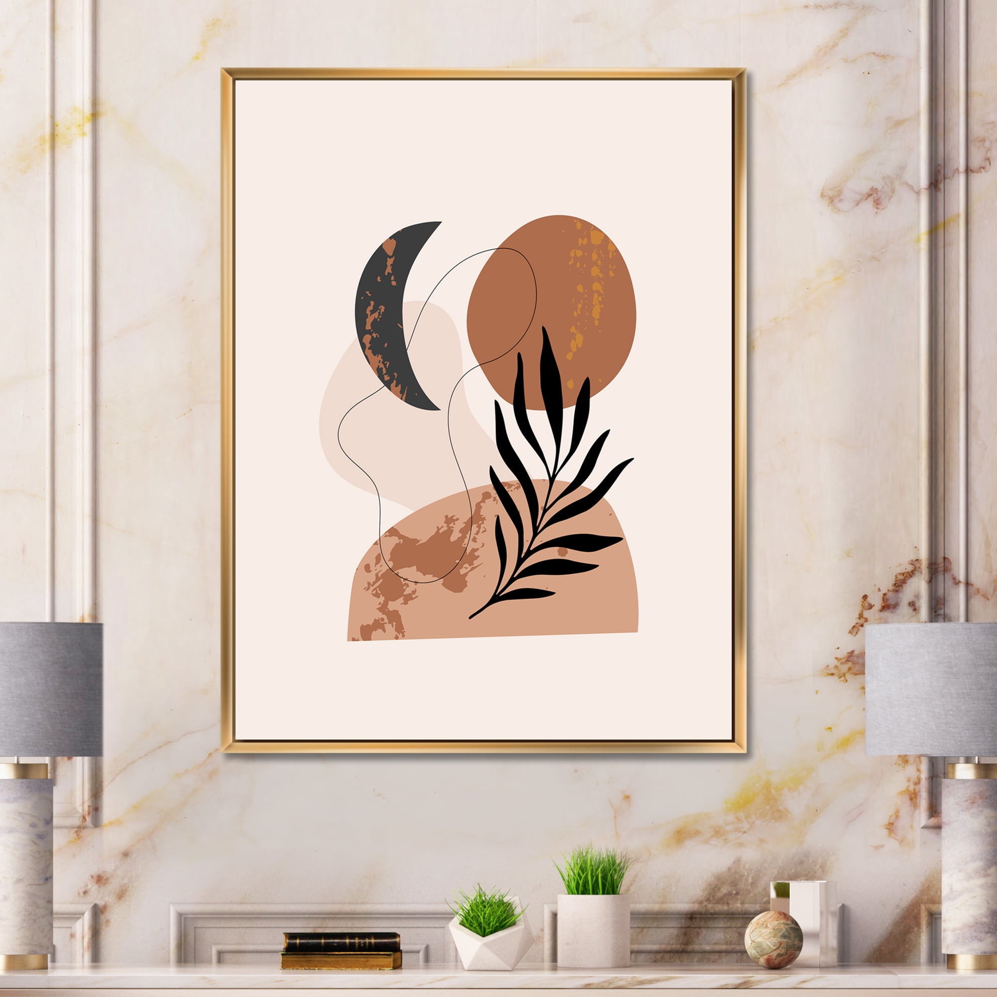 Designart 'Sun and Moon Shapes In Retro Terracotta Tones I' Modern Framed Canvas Wall Art Print