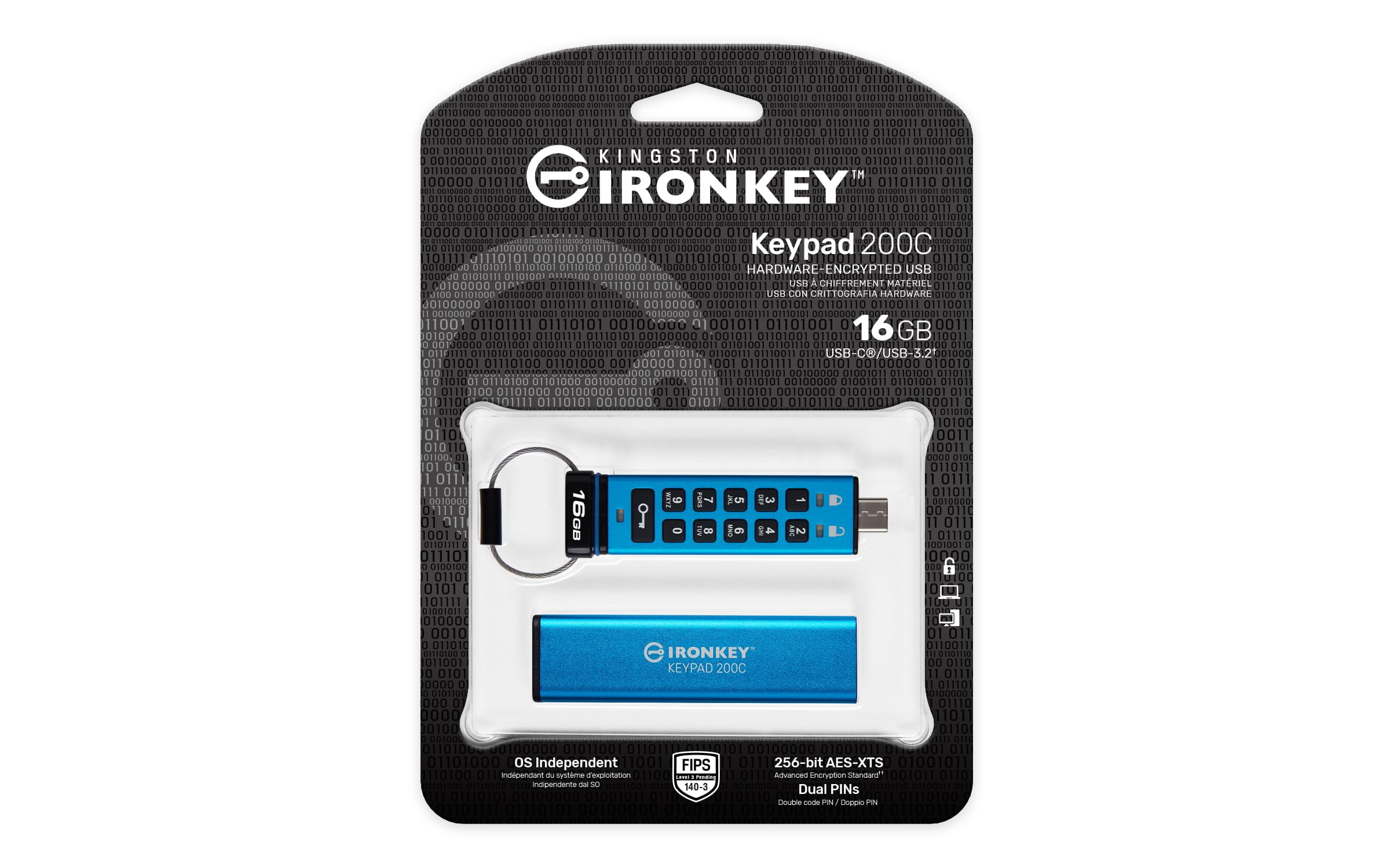IronKey Keypad 200 16GB USB 3.2 Gen 1 Type C Flash Drive IKKP200C16GB