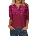 thumbnail image 2 of Jsaierl Retro Floral Print Tops for Women Button Up 3/4 Sleeve T-Shirts Elegant V Neck Pullover Solid Color Comfy Soft Blouses, 2 of 5
