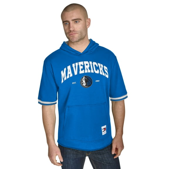 Men's Tommy Jeans Blue Dallas Mavericks Paul French Terry Short Sleeve Pullover Hoodie