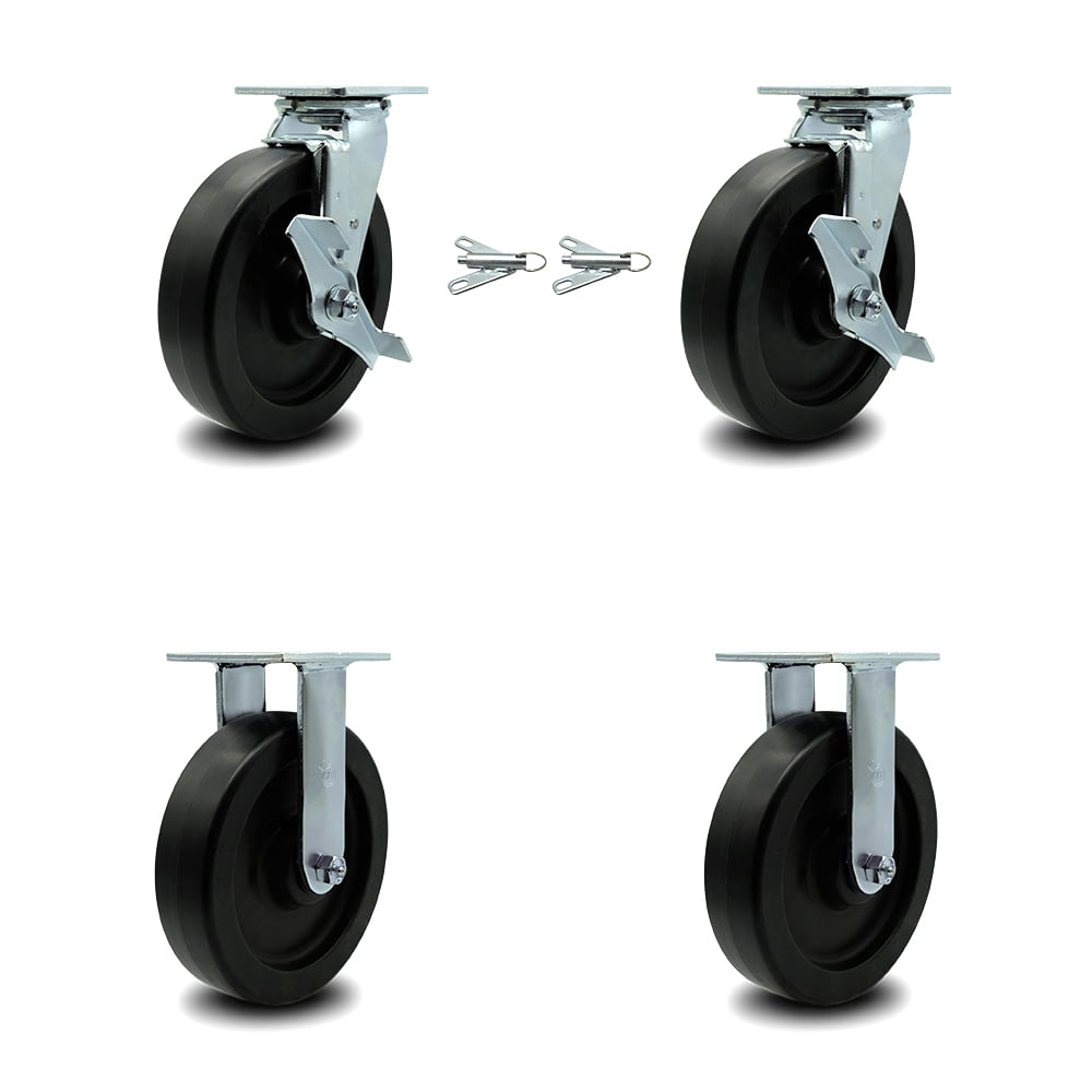 Set of 2 Swivel Casters with 5" Wheel and 1" Diameter x 2-7/16" Tall Round Stem 