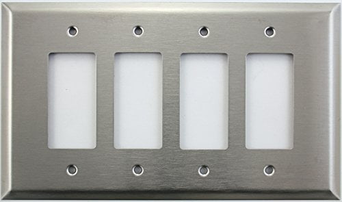 4 Gang Brushed Stainless Steel Rocker Outlet Metal Wall Plate Cover