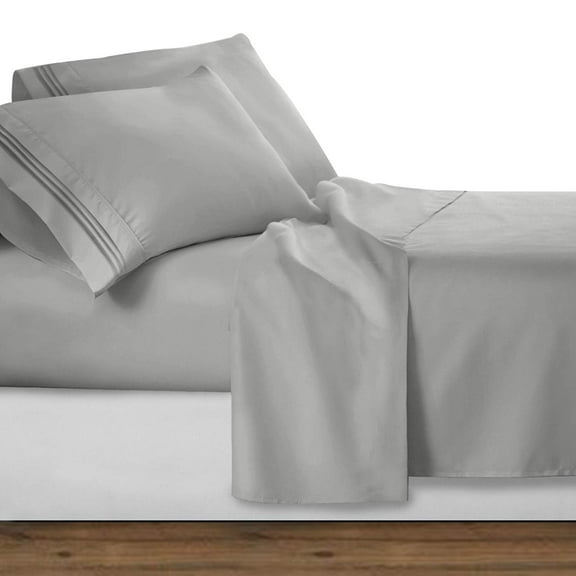 Holiday Gift Wrinkle-Free 4-Piece Bed Sheet Set, Deep Pocket up to 16 inch, California King, Silver