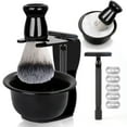 thumbnail image 2 of Visland 1 Ensemble Kit de Rasage pour Hommes avec Rasoir Poils Synthétiques Brosse de Rasage Support de Bol de Savon Hommes Rasage Humide Outils de Toilettage Kit Cadeau Mari Père, 2 of 8