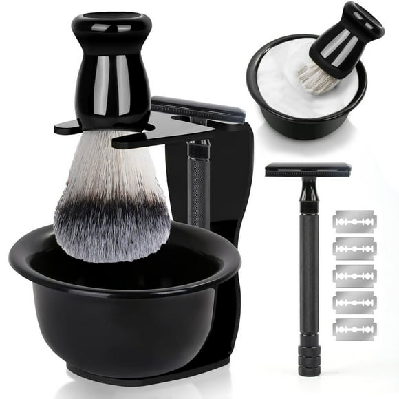 1 Set Men Shaving Kit with Razor Synthetic Bristles Shaving Brush Soap Bowl Stand Men Wet Shaving Grooming Tools Kit Husband Father Gift
