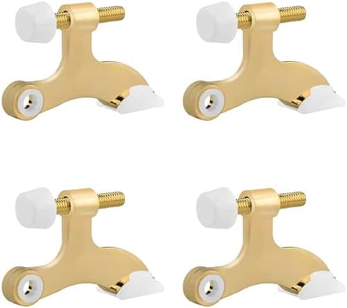 OBTANIM 4 Pack Hinge Pin Door Stopper Heavy Duty Metal Adjustable Door Stops with Rubber Bumper Tips (Gold)