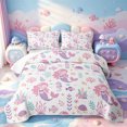 thumbnail image 2 of meiyoeat Cute Mermaid Print Quilt King For Girls,Pink Cartoon Ocean Creatures King Coverlet Set,3 Pieces,1 Bedspread and 2 Pillowcases, 2 of 7