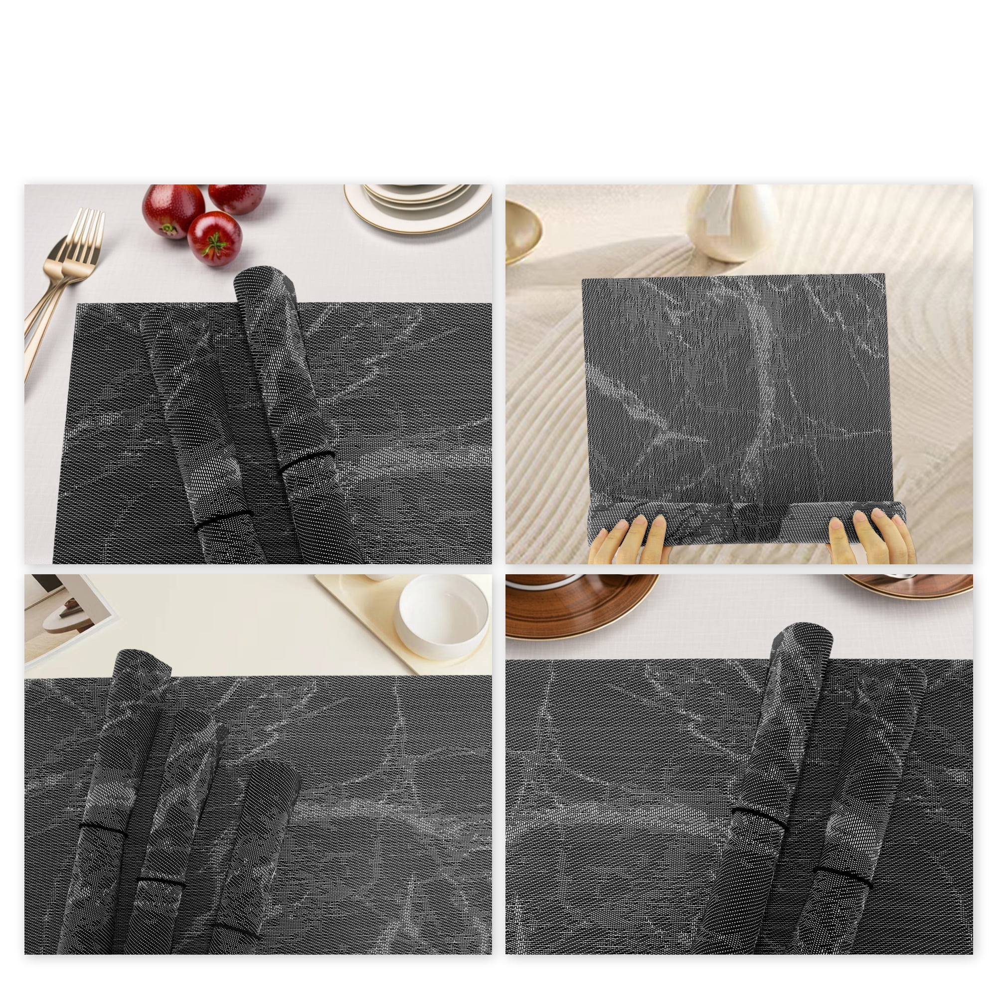 Unique Bargains 4 Pcs Marble Pattern Polyester Heat Resistant Washable Placemats  Black