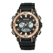 Men's Sport Round Watch, Black and Rose Gold