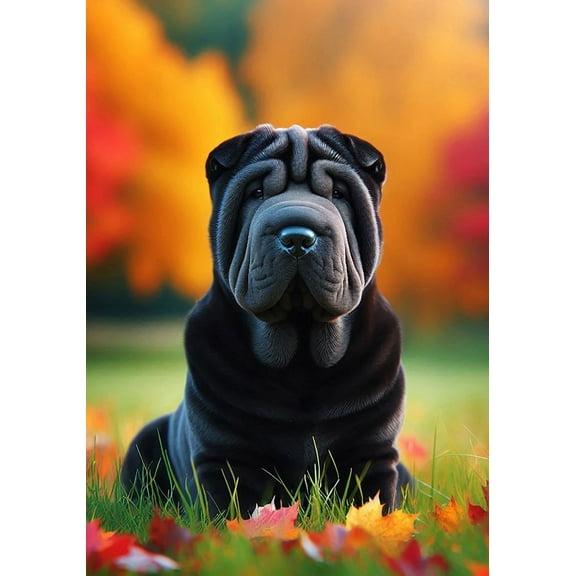 Shar Pei Black - Best of Breed DCR Falling Leaves House Flag 28" x 40"