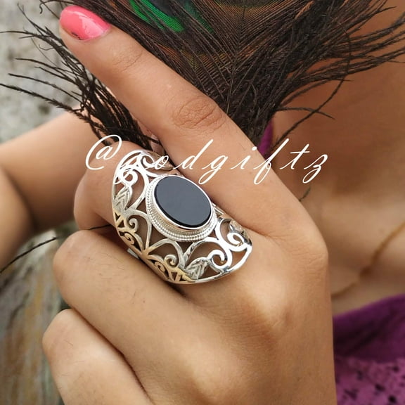 Black Onyx Sterling Silver Ring: Handmade Oval Statement Jewelry