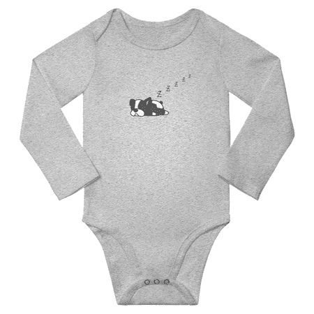 

French Bulldog Sleeping Cute Baby Long Sleeve Romper Boy Girl Clothes Unisex (Gray 12-18M)