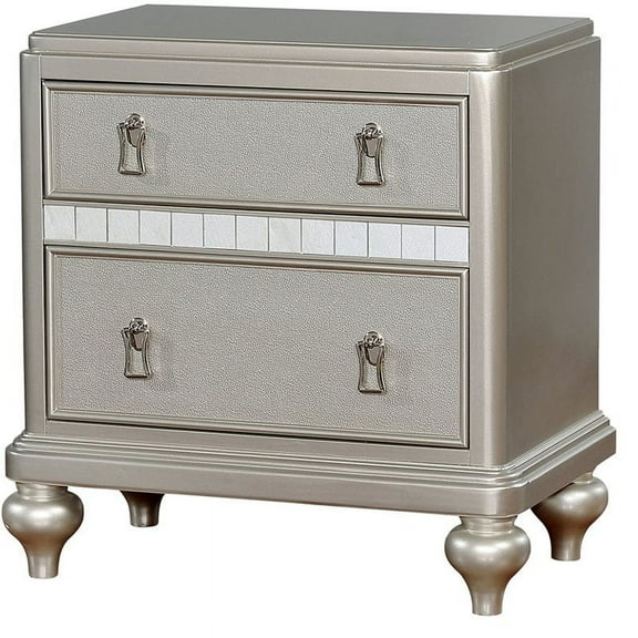 Furniture of America Appell Contemporary Wood 2-Drawer Nightstand in Silver