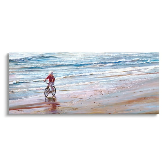 Stupell Industries Riding Bike Along Ocean Shore Beach Waves Painting Gallery Wrapped Canvas Print Wall Art, Design by Tom Mielko