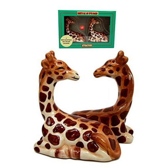 Zoo Safari Tall Giraffe Animal Lovers Ceramic Magnetic Salt Pepper Shakers Set Figurines