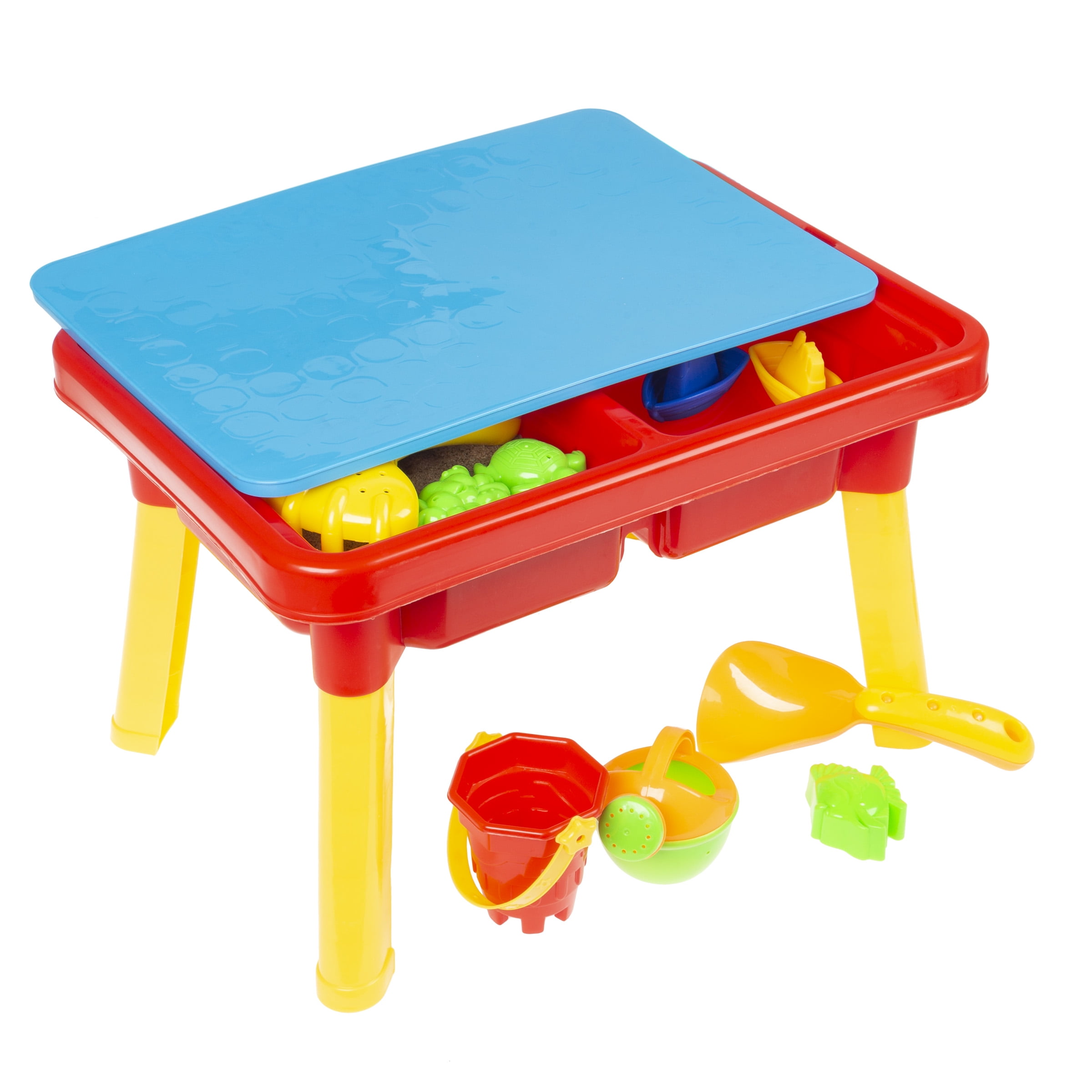 Hey Play Sand or Water Table with Lid and Toys - Playset with Sensory Bins
