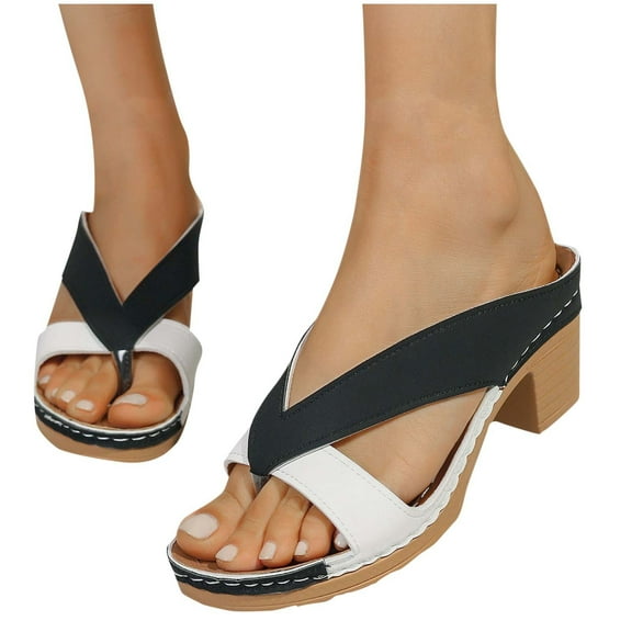 THDHVS Womens Dress Shoes,Sandals for Women 2025,Women's Fashion Casual One-Strap Spring and Summer Thick-Heeled Sandals Multicolor 9.5