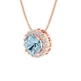 thumbnail image 2 of 1.24 ct round cut halo natural swiss blue topaz 14k pink rose hypoallergenic Solid gold Designer Everyday Affordable Dainty Necklace Pendant + 16" hypoallergenic Solid gold chain, 2 of 6