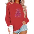 thumbnail image 5 of Women's Merry Christmas Fleece Lined Sweatshirt - Cute Tree Graphic Crewneck Long Sleeve Top, Soft Festive Winter Holiday Outfit, 5 of 6