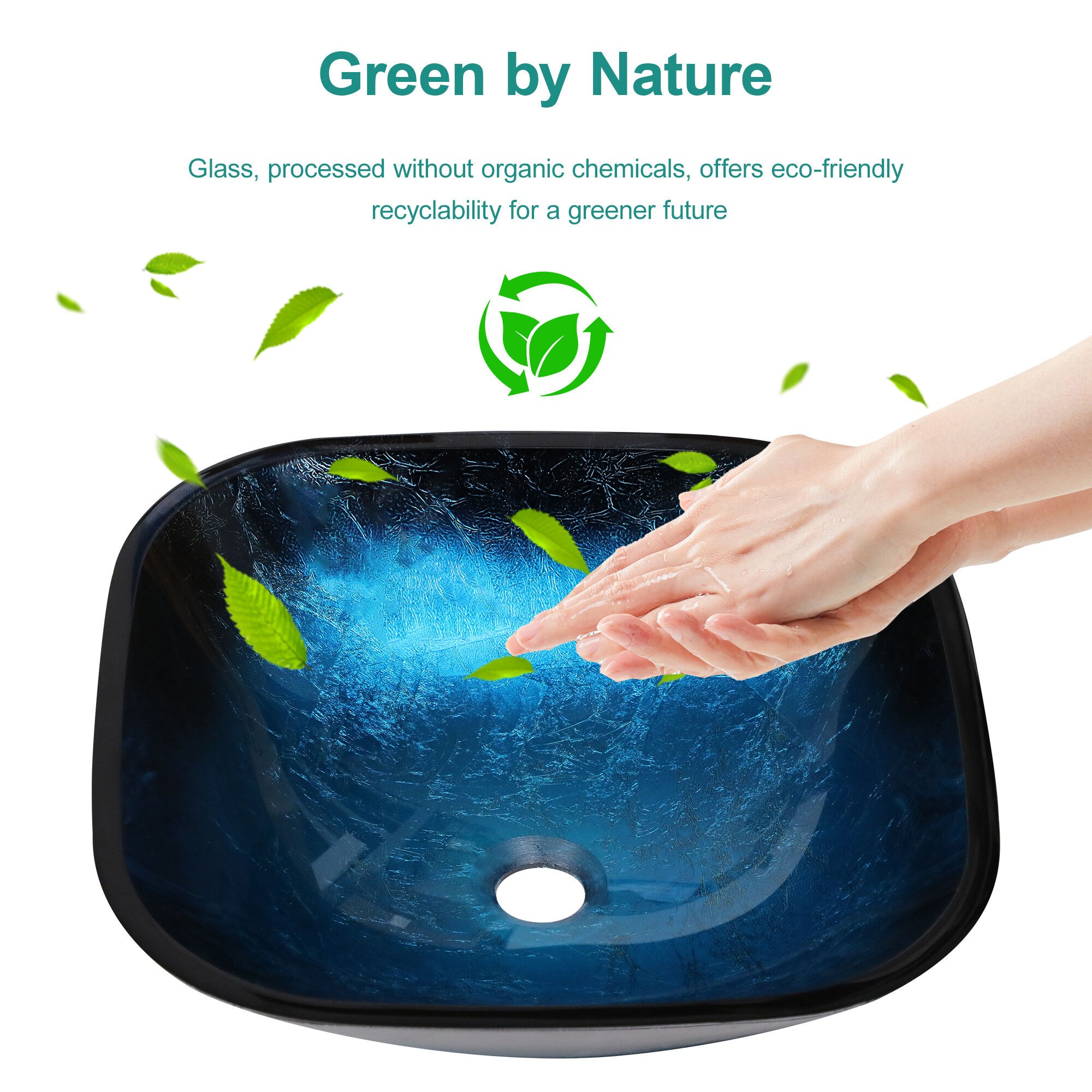 Bathroom Vanity Bathroom Artistic Tempered Glass Vessel Bathroom Sink with Faucet and Pop-up Drain, Blue,Vanity With Sink
