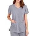 thumbnail image 3 of Iaqnaocc Women's Scrubs Classic Wrinkle-Resist Nurse Working Uniforms Fashion V Neck Side Slits Scrub Tops Ultra Soft Short Sleeve Tees Blouse with Pockets Light Gray M, 3 of 4