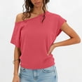 thumbnail image 2 of YUGYXL Womens Cinched Waist Off The Shoulder Tops Dolman Sleeve Banded Bottom Tee Shirts Casual Loose Summer Outfits Red Top M, 2 of 9