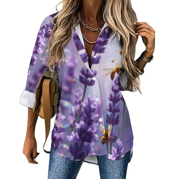 Lavender Casual Blouse Long Sleeve Blouses Female Classic Oversized Shirt