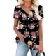 thumbnail image 4 of Tops de Mujer Blusa Casual Elegante Túnica Cuello Redondo Camisetas Estampadas Florales Manga Corta Plisada Con Dobladillo Con Volantes Odeerbi ODB163406, 4 of 8
