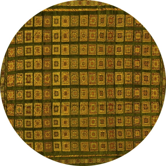 Ahgly Company Indoor Round Abstract Yellow Contemporary Area Rugs, 7' Round