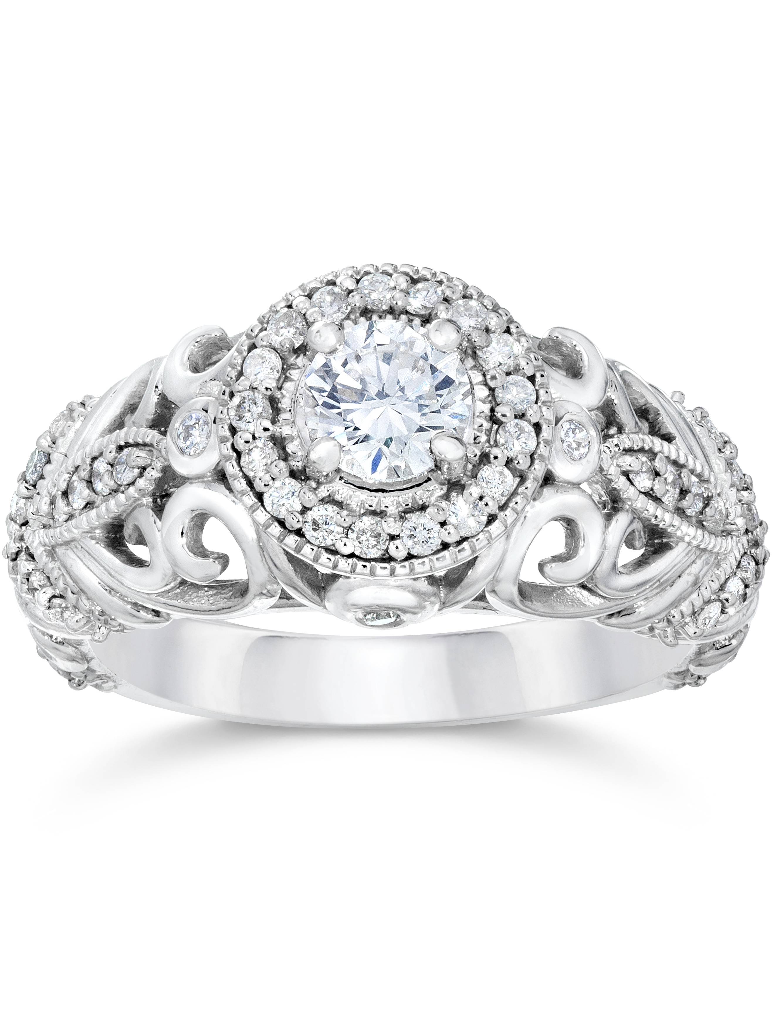 Pompeii3 3/4ct Vintage Diamond Engagement Ring 14K White Gold