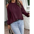 thumbnail image 5 of Womens Tops Dressy Casual Cold Shoulder Ruffle Collar Blouses Fall Fashion Shirts for Work Wine Red XXL, 5 of 8