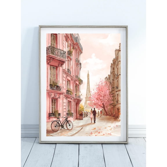 Pink Paris Cityscape Poster-Romantic City, European Decor, Living Room, Watercolour Art, Valentine'S Day Wall Art Travel Poster, Unframed Poster Size 12x18