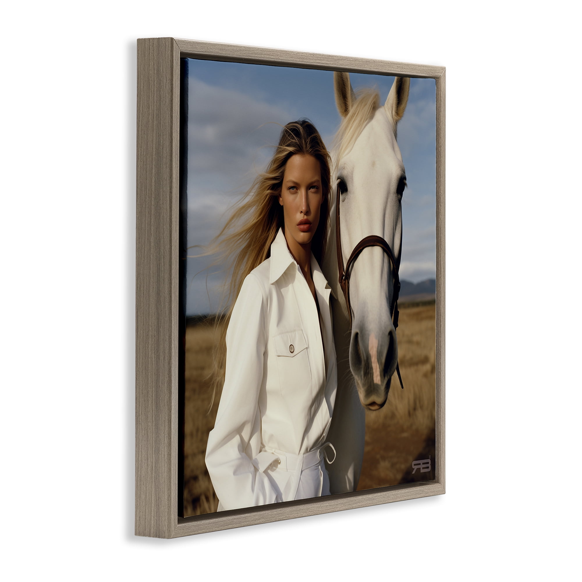 Stupell Industries Equestrian Girl & White Horse People Painting Brown Floater Framed Canvas Art Print Wall Art, 25 x 25
