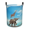 thumbnail image 1 of Balery Elephant Giraffe Cesta de ropa redonda con asas, impermeable, independiente, para ropa, juguetes, dormitorio y familia-Medium, 1 of 6