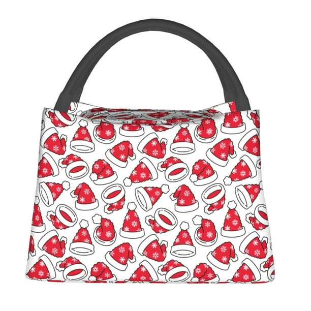 Fotbe Christmas Hat Bolsa Térmica Portátil con Estampado, Bolsa de Entrega de Alimentos Aislada, Bolsa Reutilizable de Gran Capacidad para Comidas y Supermercado