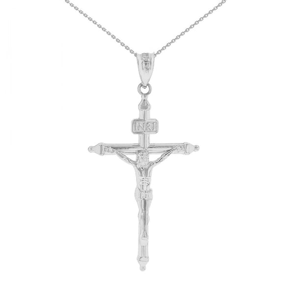 .925 Sterling Silver INRI Christ Passion Cross Crucifix Pendant Necklace 1.2"(Pendant With 16" Chain)